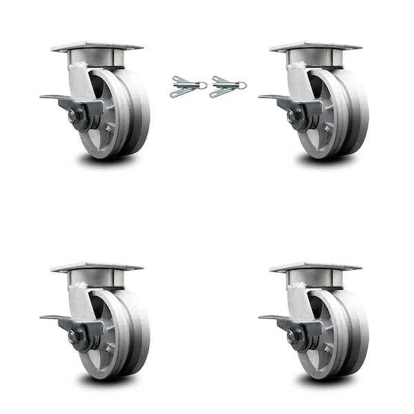 Service Caster 5 Inch Kingpinless V Groove Semi Steel Wheel Caster Brakes 2 Swivel Locks, 4PK SCC-KP30S520-VGR-SLB-BSL-2-SLB-2 - main